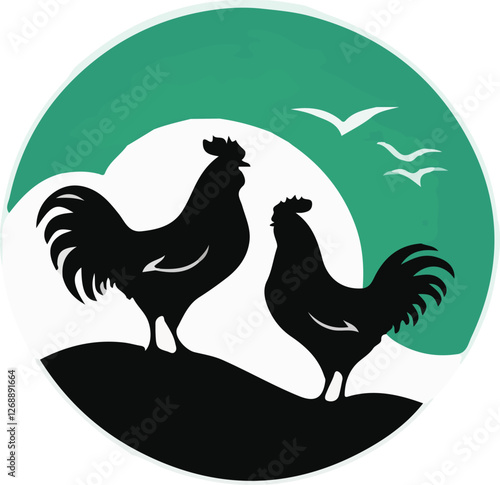 Silhouette Cock Illustration vector design, Cock logo and icon Design, Cock vector design