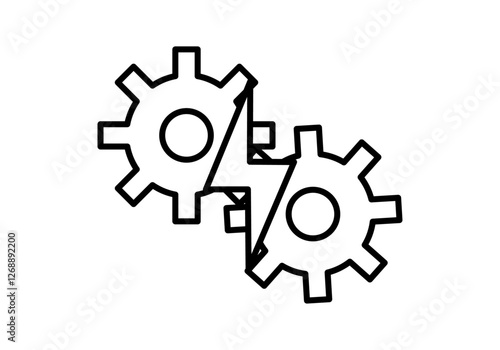 Icono negro de rueda de engranaje con rayo