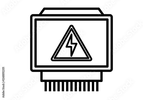 Icono negro de contador eléctrico con señal de aviso por alta tensión