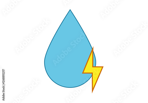 Gota de agua azul con rayo de energía hidroeléctrica 