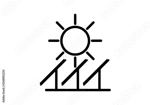 Icono negro de campos de paneles solares con sol