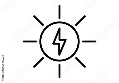 Icono negro de energía solar de rayo y sol