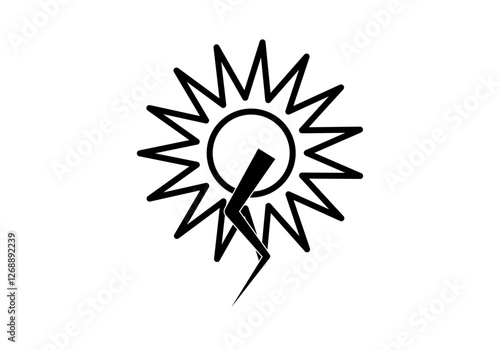 Icono negro de energía solar de rayo y sol