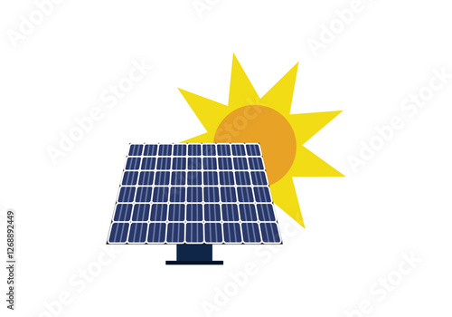 Panel solar con sol detrás como energía solar