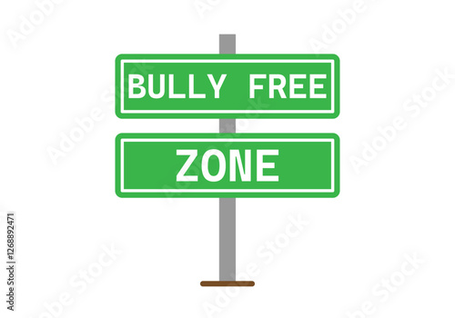 Cartel verde de zona libre de acoso escolar o bullying con poste 