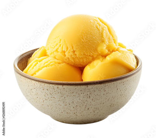 Mango sorbet in a bowl on a transparent background. isolated background. photo