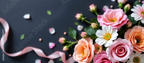 Wallpaper Mural Romantic Floral Arrangement with Pink Roses and White Daisies Torontodigital.ca