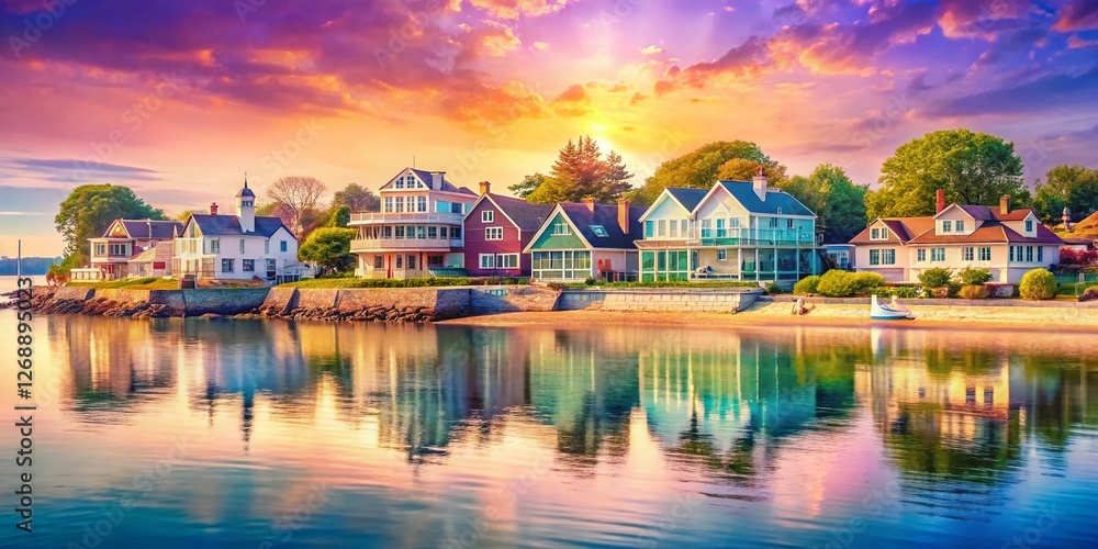 Fototapeta premium Double Exposure: Waterfront Beach Houses, Norwalk, Connecticut Long Island Sound