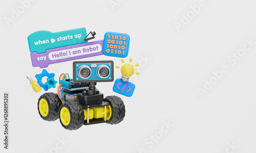 Fotografia Block coding for kids teaching learning creative basics beginners remotely controlled automation robotic car vehicle programming education skill Technology STEM