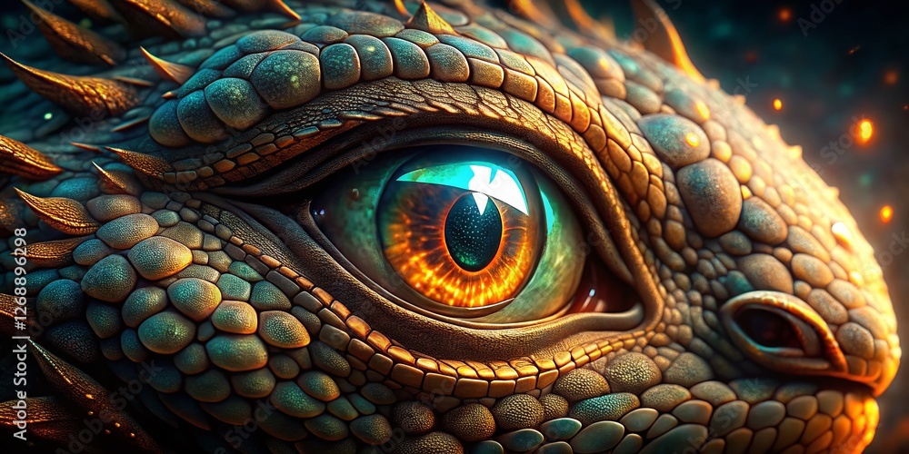 Fototapeta premium Dragon Eye Close Up, Fantasy Bokeh, Mythical Creature, Reptilian Eye, Magical Beast