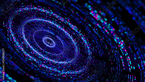 Big data artificial intelligence machine learning neural network flow complex information science innovation technology data analysis visualization cyberspace future. 3d rendering..