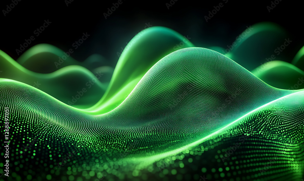 Rendering 3d wave dynamic background dots green futuristic flow technology Rendering 3d wave dynamic background dots green futuristic flow technology