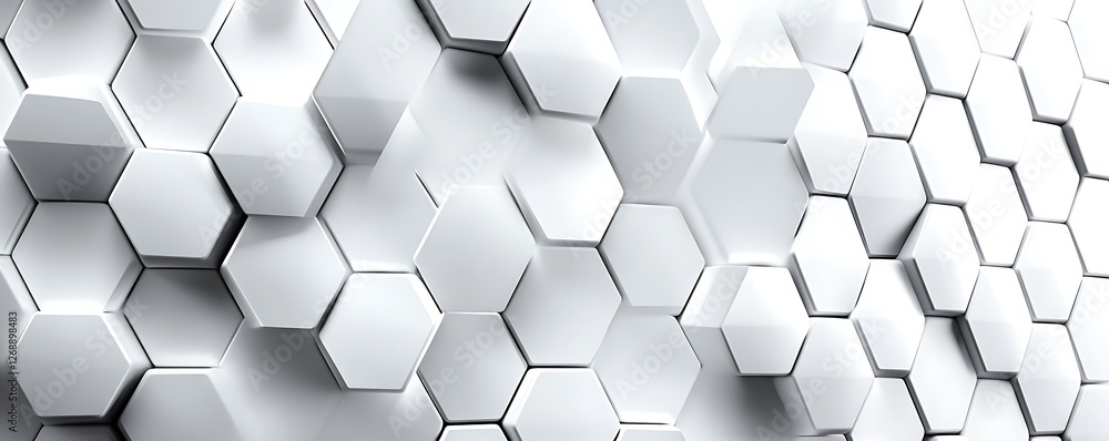 Naklejka premium Abstract hexagonal pattern in sleek white tones, showcasing symmetry and modern design principles. Ideal for backgrounds, textures, and contemporary projects in various fields.