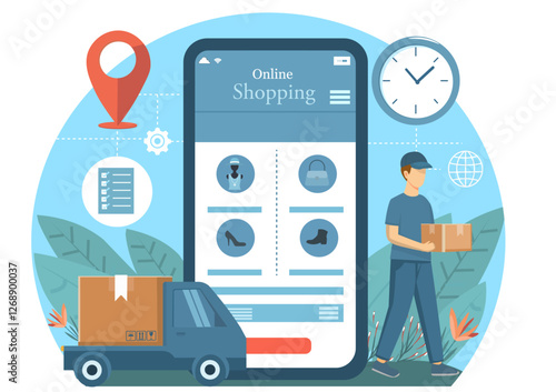 Flat Illustration of Fast Delivery. The Future of Online Shopping