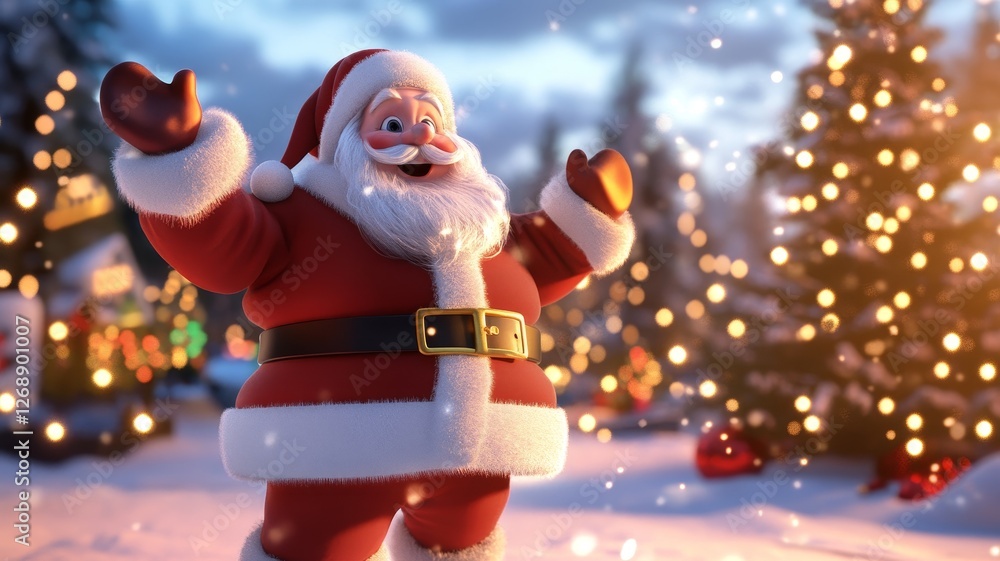 Jolly Santa Claus in Winter Wonderland - Festive Santa Claus joyfully celebrates Christmas Eve in a snowy winter scene, symbolizing joy, generosity, family, magic, and the holiday spirit Jolly Santa Claus in Winter Wonderland - Festive Santa Claus joyfully celebrates Christmas Eve in a snowy winter scene, symbolizing joy, generosity, family, magic, and the holiday spirit