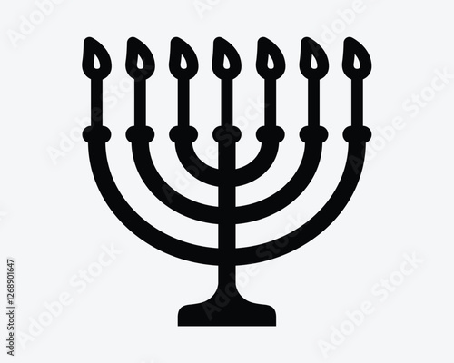Jewish Menorah Shape Candle Stick Worship Religion Jew Fire Flame Holder Icon Black White Symbol Sign Graphic Illustration Vector