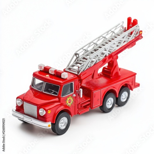 Detailed toy fire truck with extendable ladder and bright red color for imaginative play and collection photo