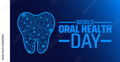 World Oral Health Day blue color technology concept Tooth background banner or poster design template. observed every year in March. Holiday concept. Use to any Template, card, poster, placard.