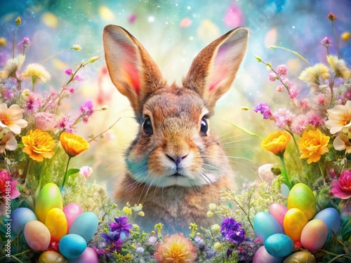 Wallpaper Mural Easter Bunny Closeup Double Exposure: Spring Flowers & Pastel Colors Torontodigital.ca