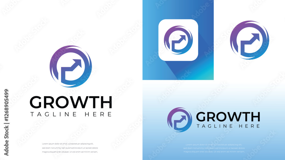 Modern Growth Logo with Circular Upward Arrow. Business and success branding, corporate, finance, and startup logo design, vector illustration Modern Growth Logo with Circular Upward Arrow. Business and success branding, corporate, finance, and startup logo design, vector illustration
