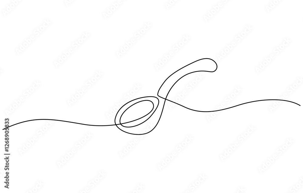 Obraz premium Spoon fork place mat one line drawing continuous, Single one line drawing spoon. Tableware concept. Continuous line draw design graphic vector illustration.