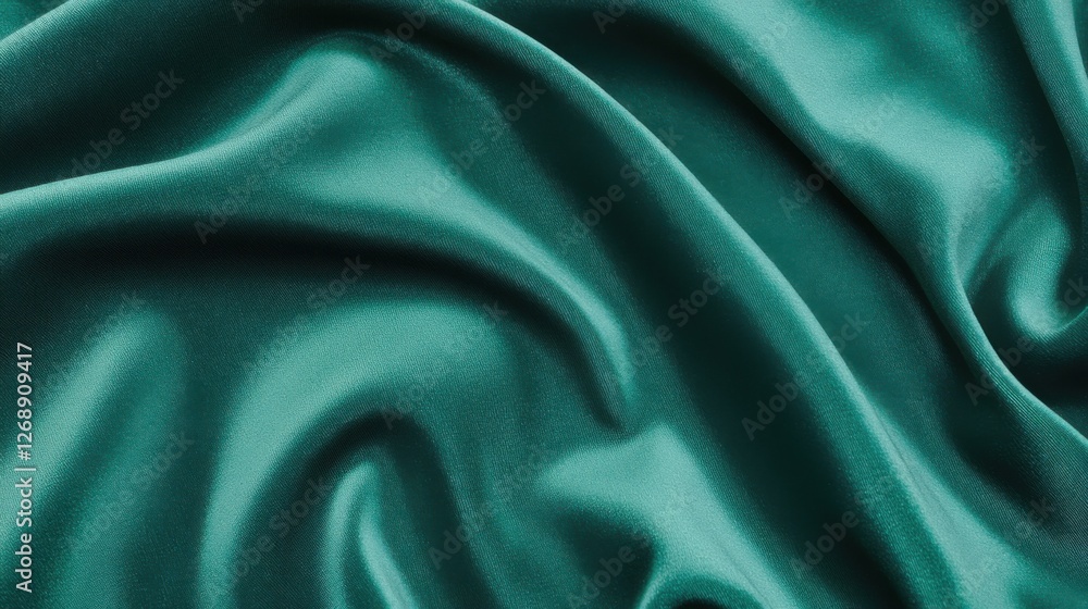 Fototapeta premium Deep emerald velvet fabric with soft folds showcases rich texture and luxurious ambiance in soft moody lighting