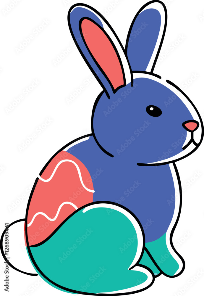 Obraz premium Doodle-style illustration of a cheerful Easter bunny with a decorated egg