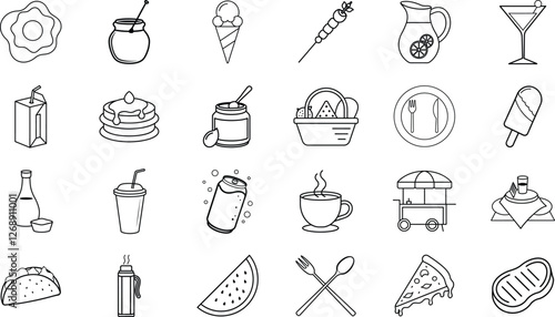 Food Icons Drinks, Sweets, Snacks, and Summer Treats