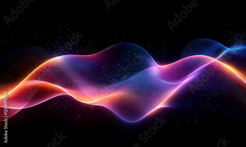Wave lines pattern dynamic colorful light flowing isolated on black background. concept of music, party, technology, modern