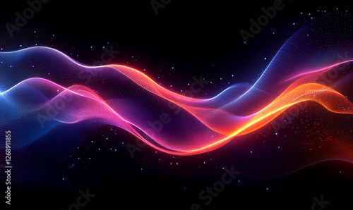 Wave lines pattern dynamic colorful light flowing isolated on black background. concept of music, party, technology, modern