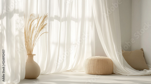 interior of a room with curtains