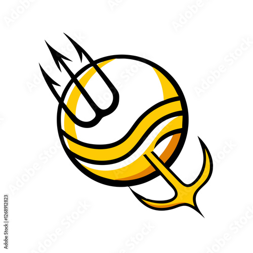Stylized illustration of a trident merging with a ball