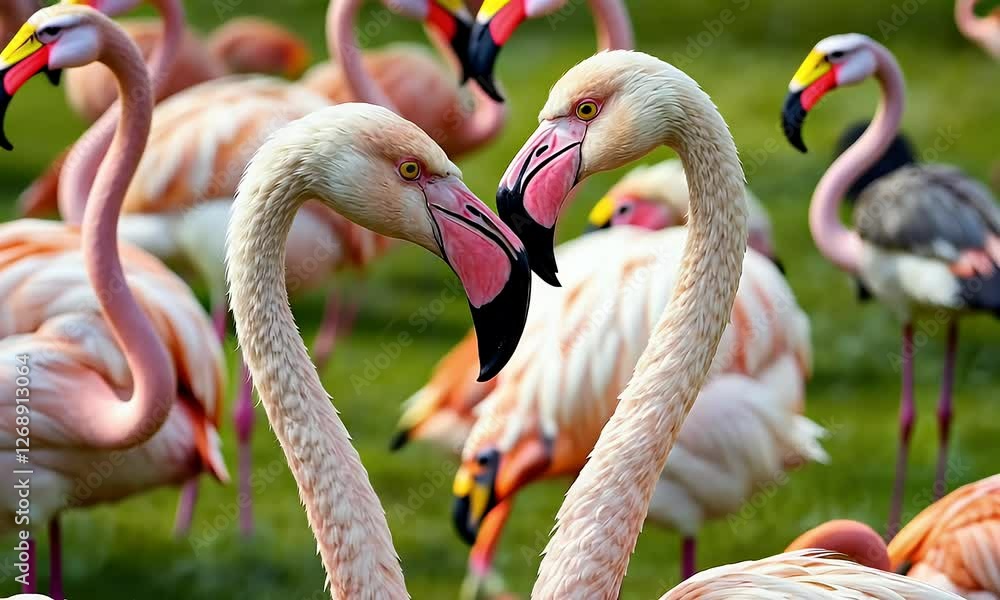 custom made wallpaper toronto digitalCloseup of Beautiful Flamingo Group on the Grass in the Park