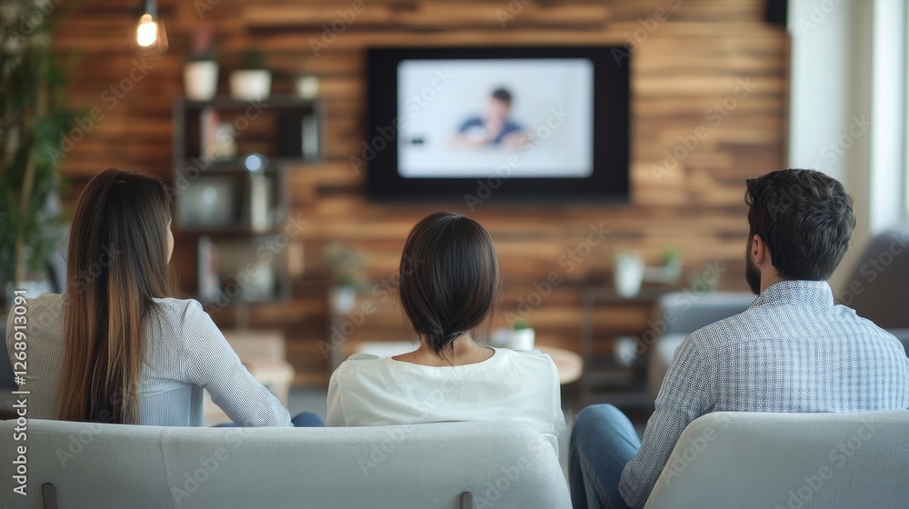 Programmer Team Meeting With TV Screen In Office, Programmer Team Meeting With TV Screen In Office,