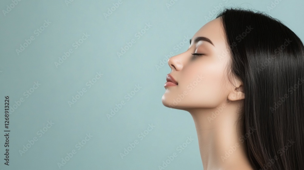 Soft light highlights the serene profile of a woman enjoying a moment of tranquility. Her closed eyes and relaxed expression reflect peace and mindfulness in a calm setting Soft light highlights the serene profile of a woman enjoying a moment of tranquility. Her closed eyes and relaxed expression reflect peace and mindfulness in a calm setting