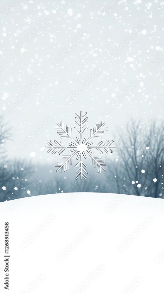 A beautifully detailed snowflake rests amid a serene winter scene A beautifully detailed snowflake rests amid a serene winter scene