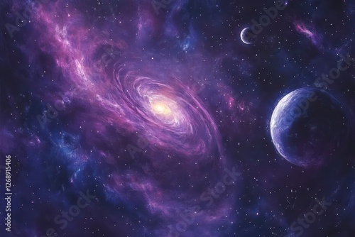 A vibrant galaxy with swirling nebulae and distant planets photo