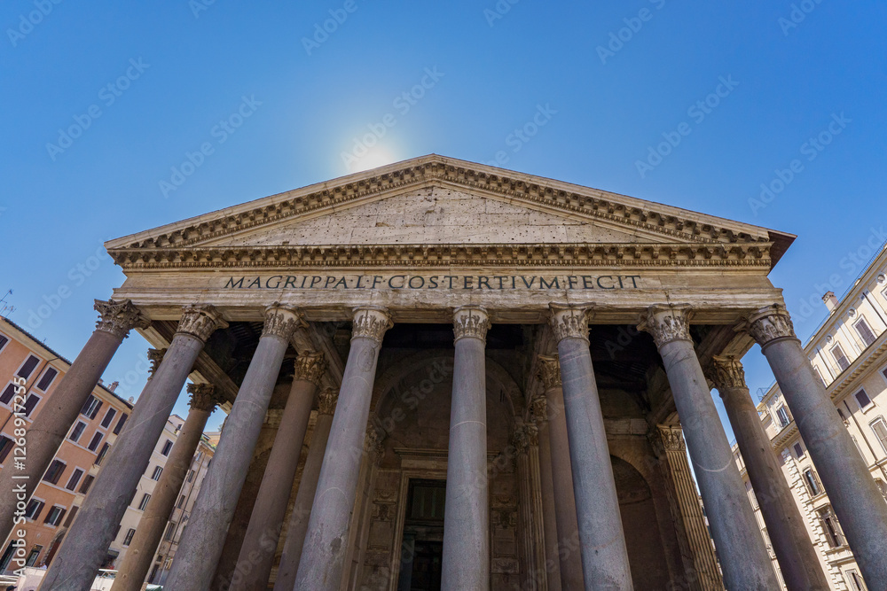 Obraz premium The Pantheon (Temple of all the gods) was a former roman temple and a church (Basilica of St. Mary and the Martyrs) in Rome, Italy 