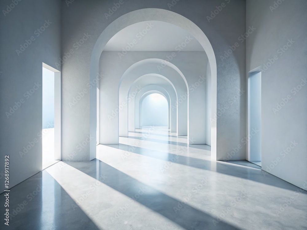 Empty White Arch Room: Minimalist Architecture, Museum Chapel Entrance, Aerial 3D Render Empty White Arch Room: Minimalist Architecture, Museum Chapel Entrance, Aerial 3D Render