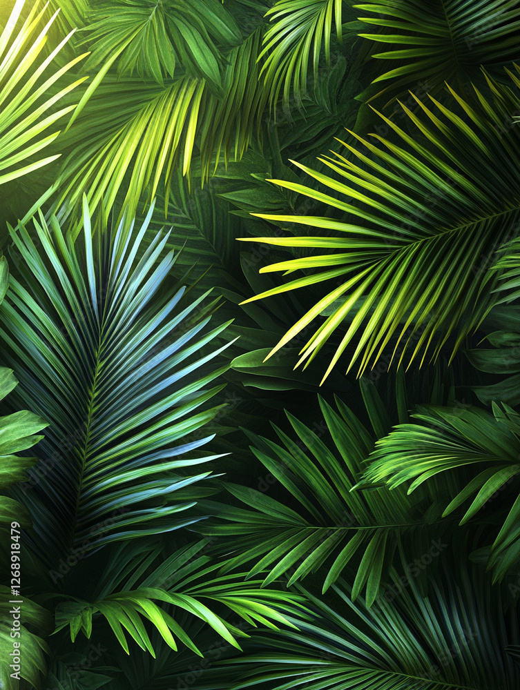 Fototapeta premium Lush tropical palm leaves creating a vibrant backdrop