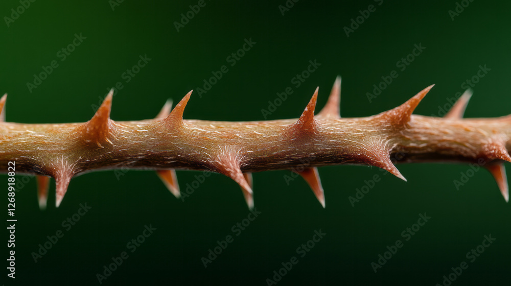 Fototapeta premium An extreme macro capturing fine hairline cracks on the thorns, the gentle diffuse green background
