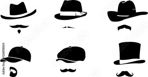 set silhouetted mens hats with mustaches