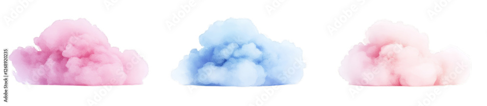 Three fluffy cotton candy clouds in pink and blue shades Three fluffy cotton candy clouds in pink and blue shades