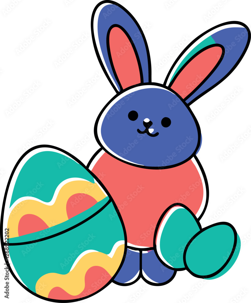Obraz premium Doodle-style illustration of a cheerful Easter bunny with a decorated egg