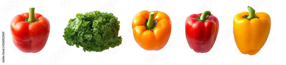 Fresh bell peppers and lettuce. Isolated on transparent background. Generative AI Fresh bell peppers and lettuce. Isolated on transparent background. Generative AI