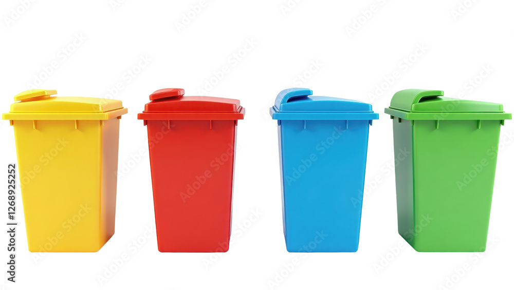 Colorful Recycling Bins Yellow Red Blue Green Waste Disposal Containers Colorful Recycling Bins Yellow Red Blue Green Waste Disposal Containers