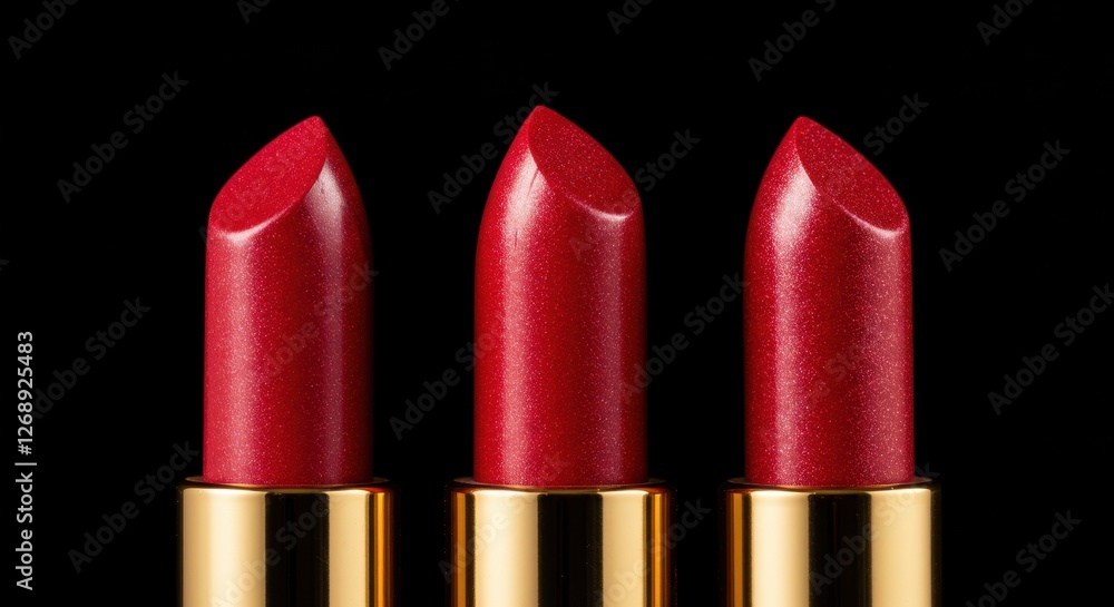 Obraz premium A close-up shot of three luxurious red lipsticks with shimmering finishes