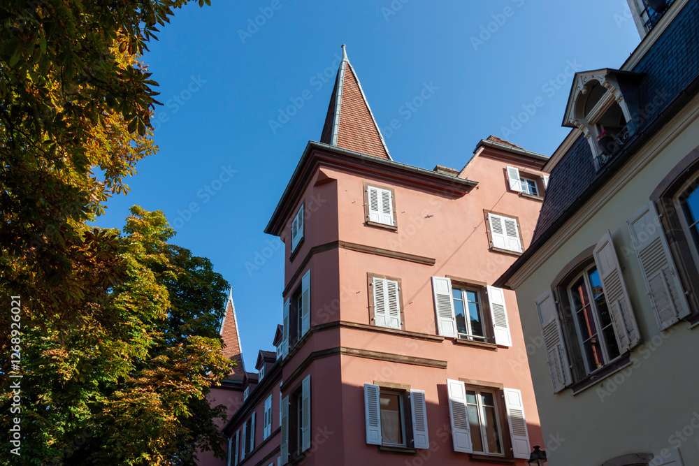 Obraz premium Street scene in Colmar, France, on Rue de la Porte-Neuve
