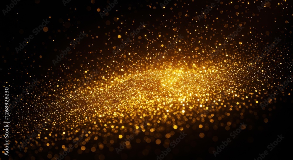 Obraz premium A close-up of vibrant golden glitter and light particles sparkling dynamically against a dark background