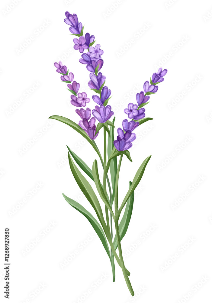 Obraz premium Bouquet of Lavender flowers. Hand drawn floral illustration
